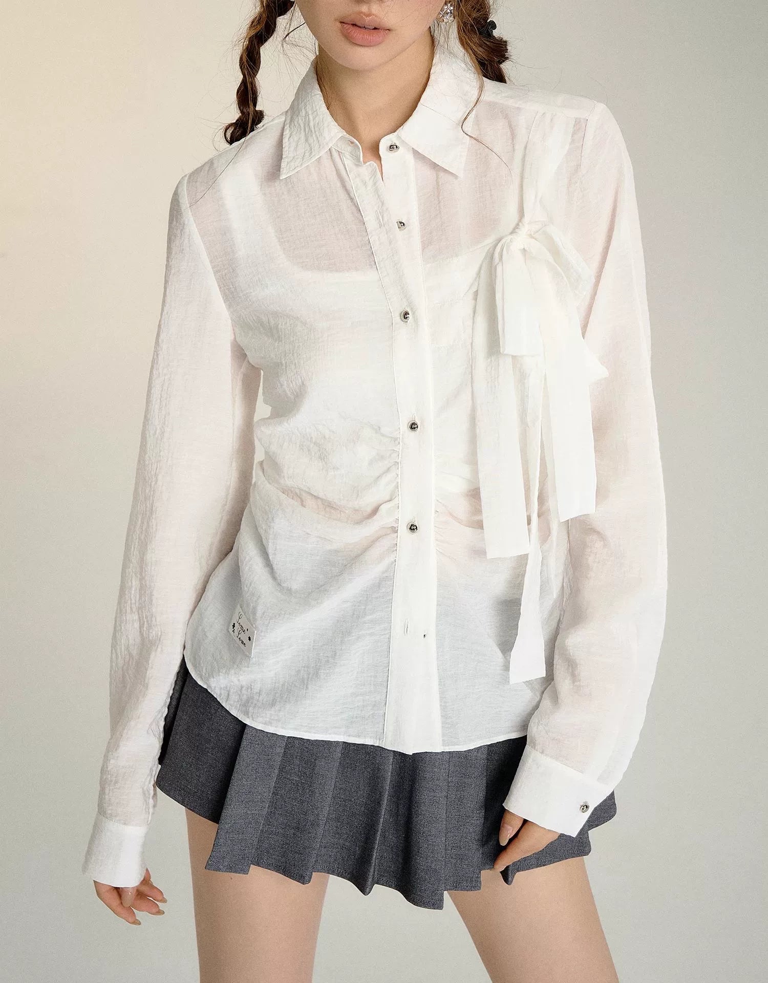 White Bow Tie Waist Shirt