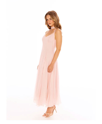 Sheer Bow-Detail Draped Maxi Dress