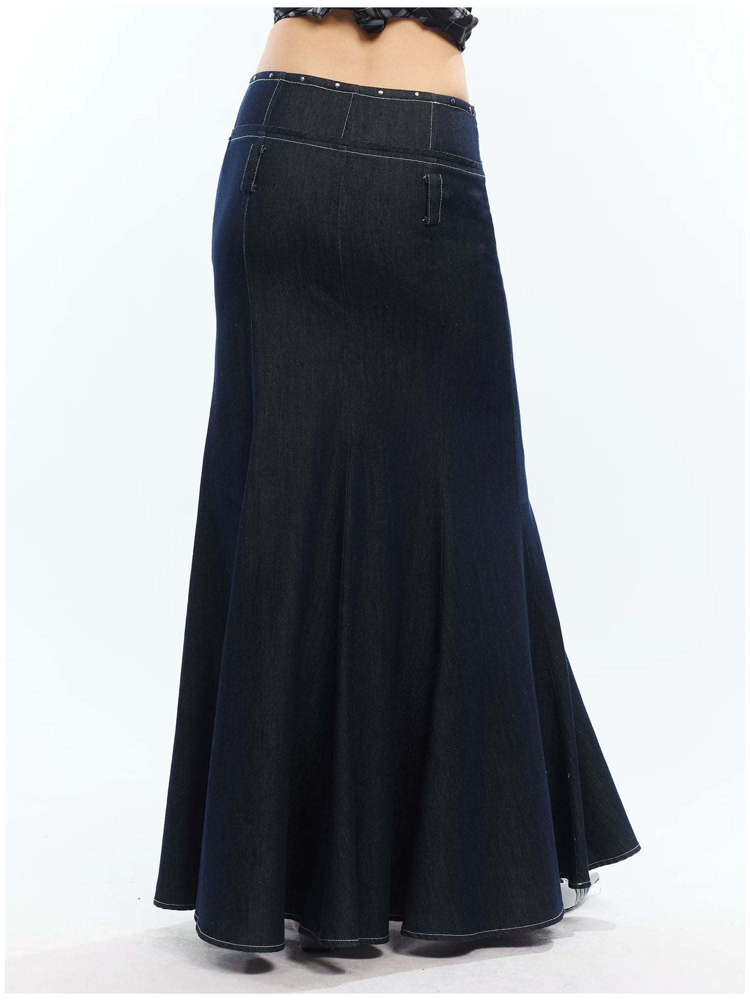 Lyocell Denim Rivet-Detail Fishtail Maxi Skirt
