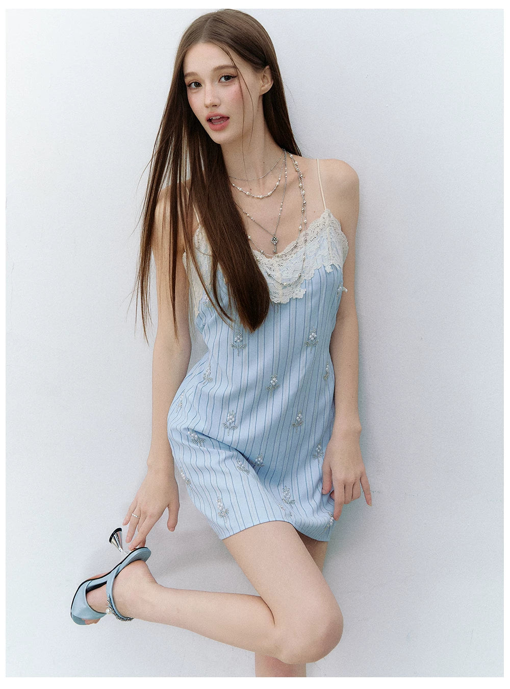 Maritime Love Letter Lace-Embellished Striped Dress