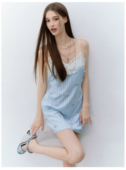 Maritime Love Letter Lace-Embellished Striped Dress