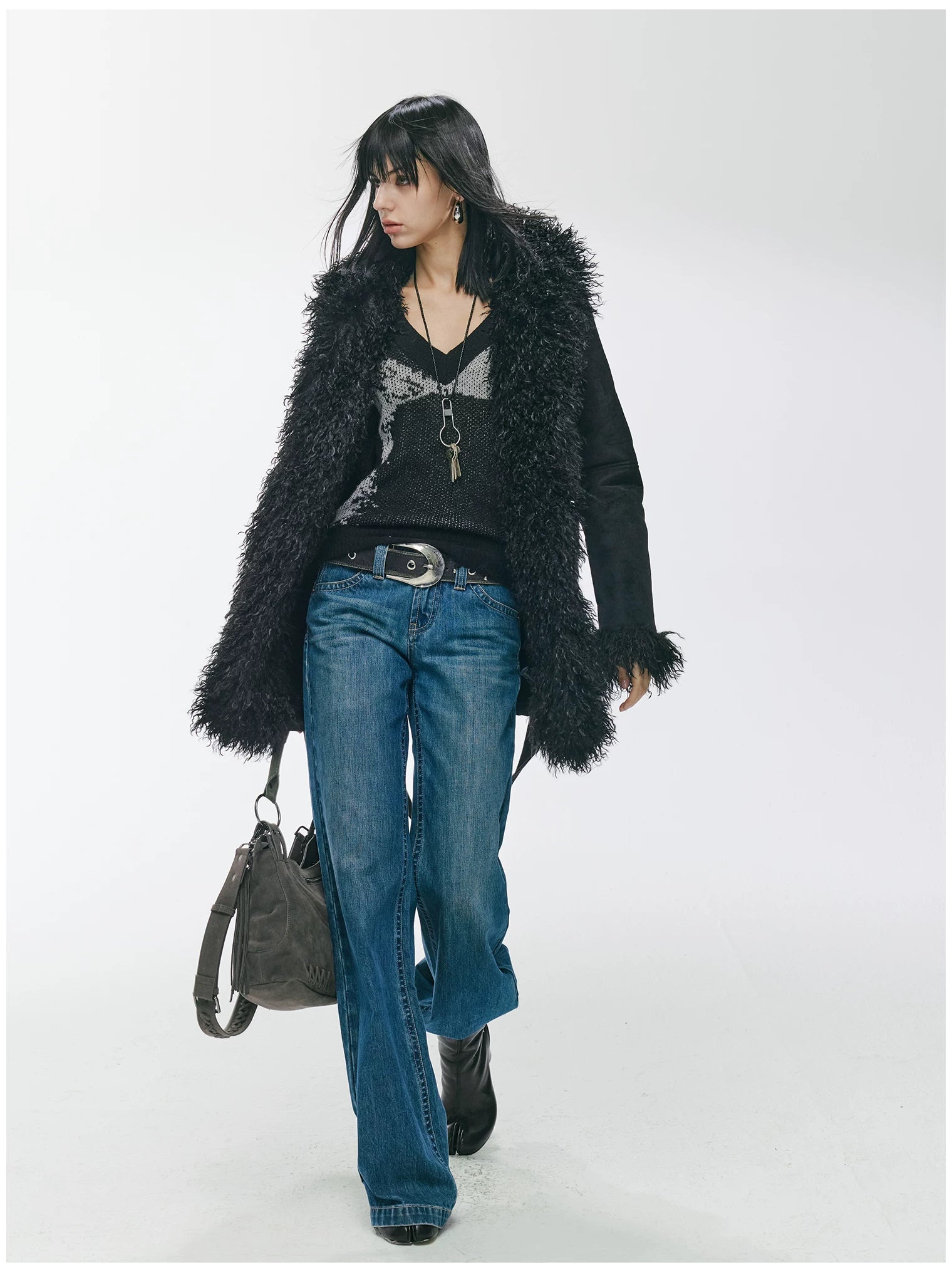 Shearling-Style Mid-Length Belted Duffle Coat