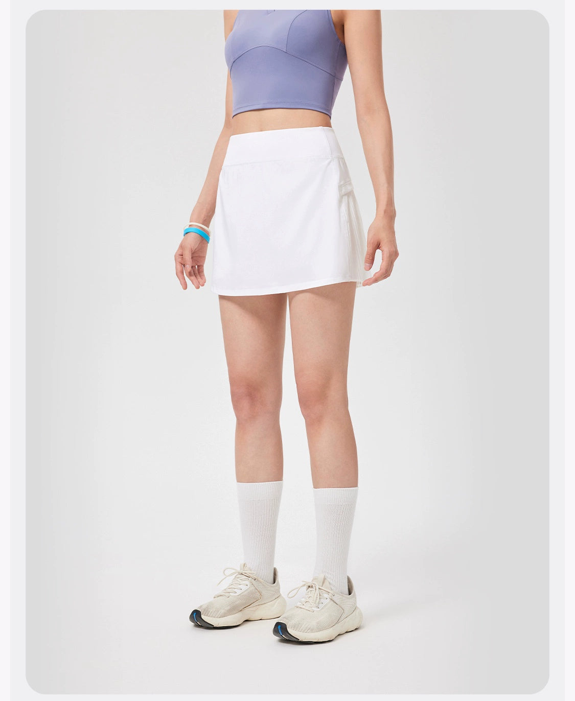 Purple &amp; White Mock Two-piece High-waisted Pleated Sports Skirt