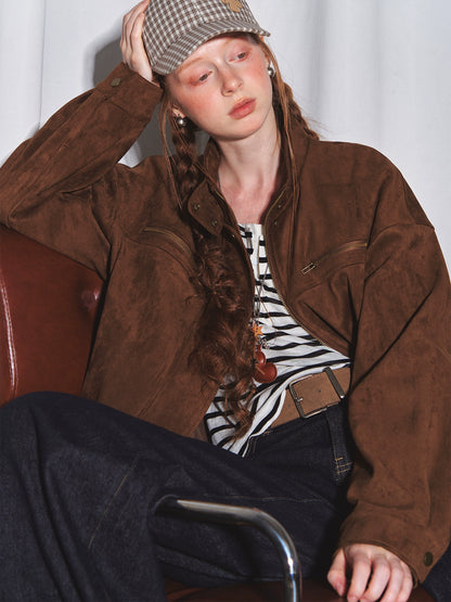 Faux Suede Varsity Jacket
