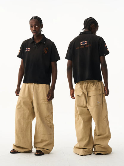 Washed Vintage Embroidered Knit Polo Shirt