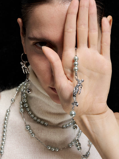 Reshaped Romance Layered Silver Pearl Asymmetric Mermaid Necklace