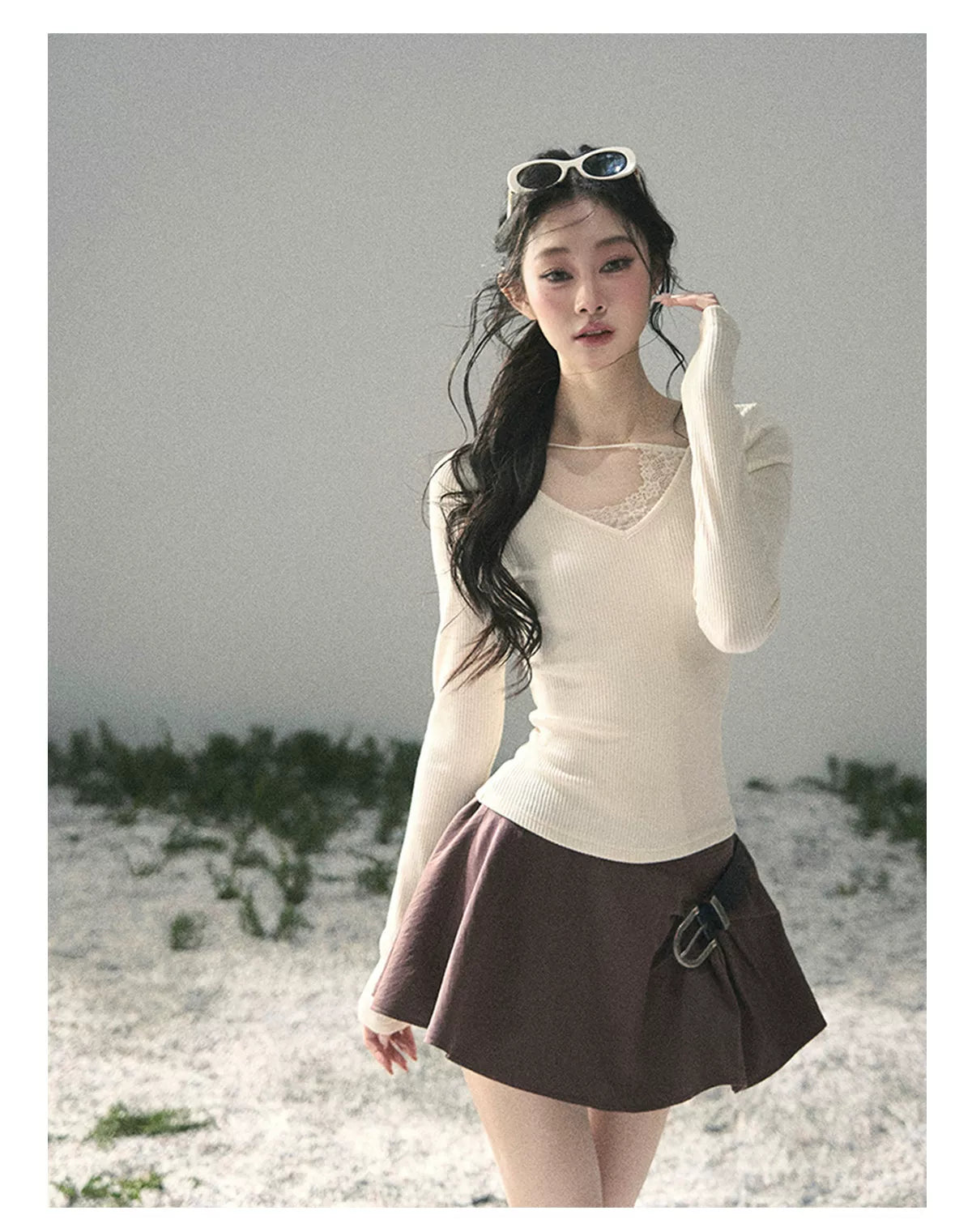 Deep V Lace Knit Top