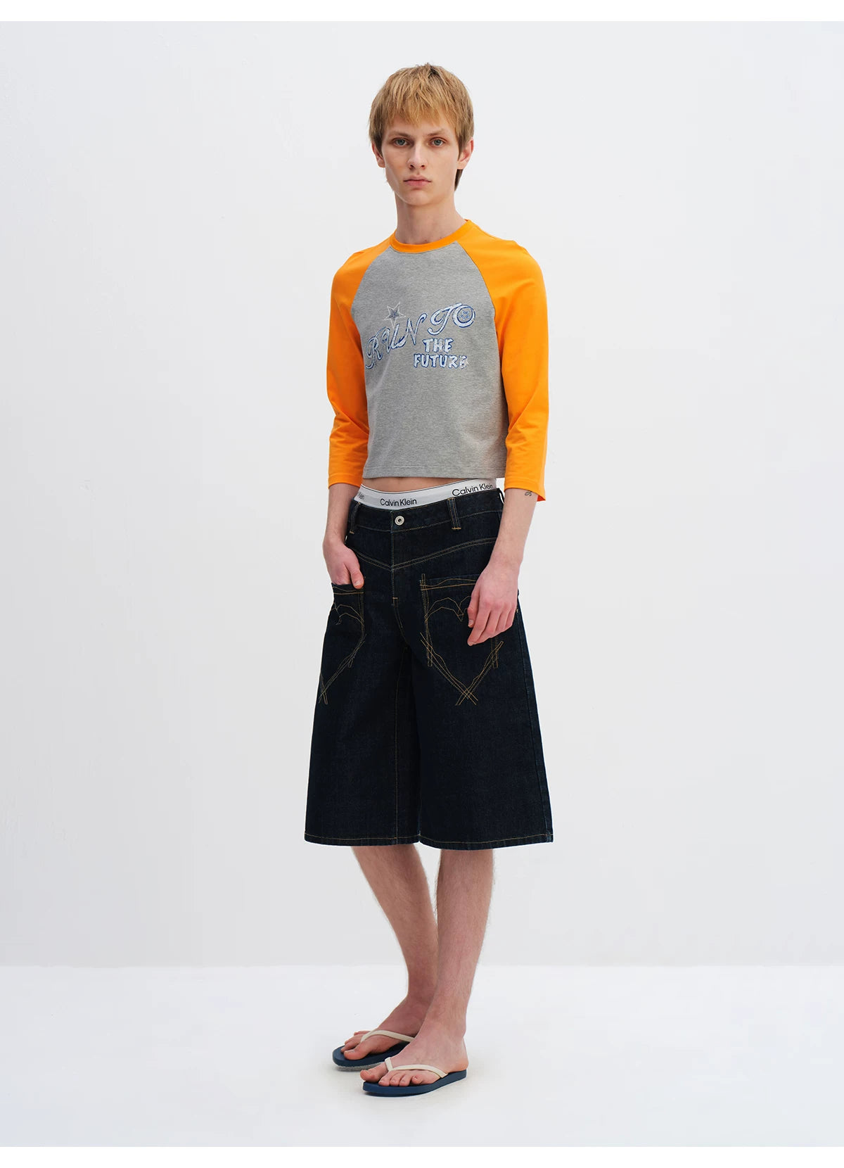 Vintage Raw Denim Cropped Straight-Leg Jeans