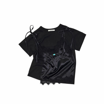 Faux Layered Satin Lace Camisole T-Shirt