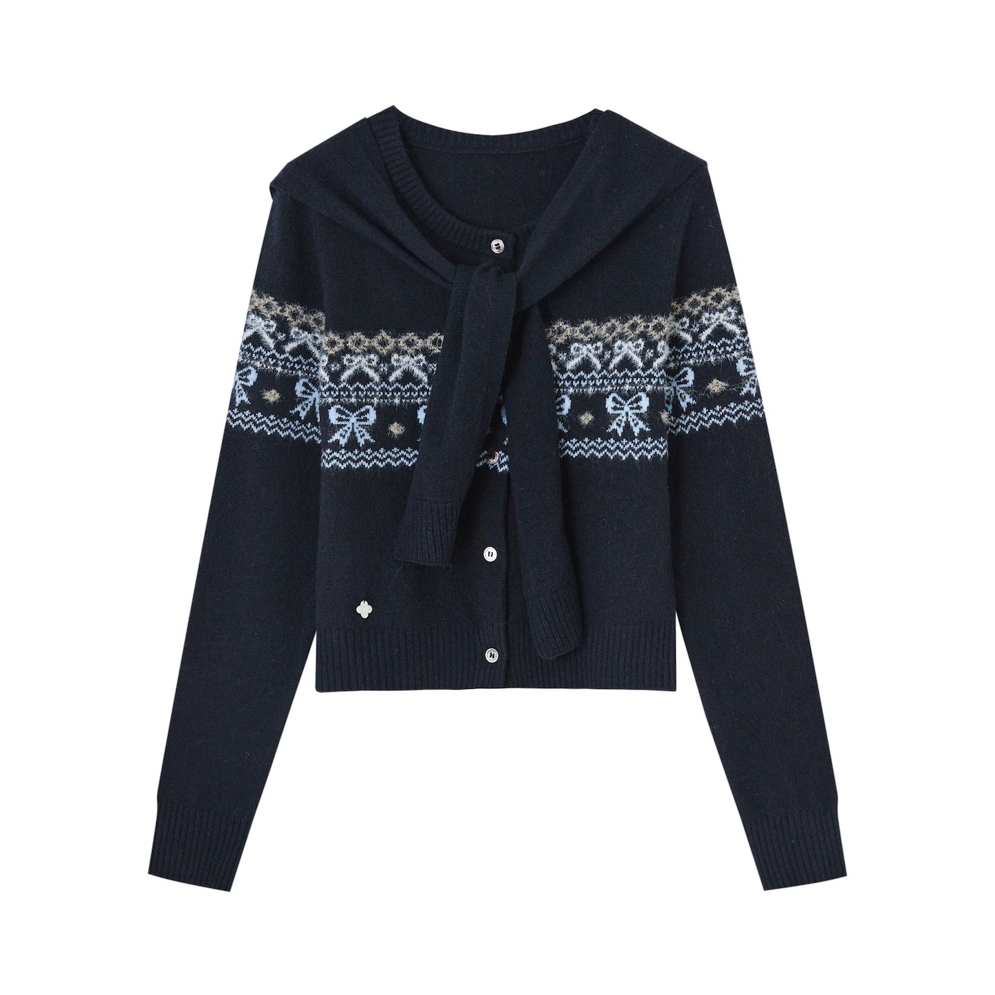 Fair Isle Bow Layered Knit Sweater