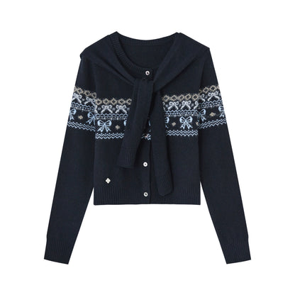 Fair Isle Bow Layered Knit Sweater