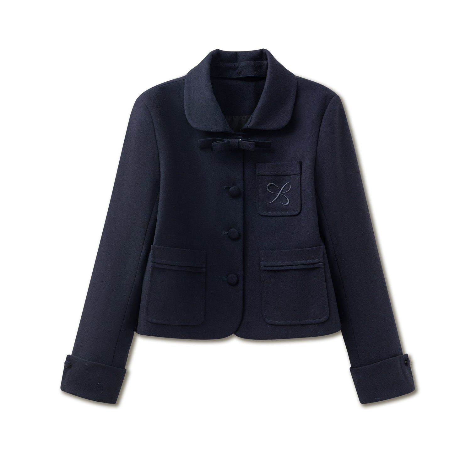 Navy &amp; Beige Detachable Collar Jacket