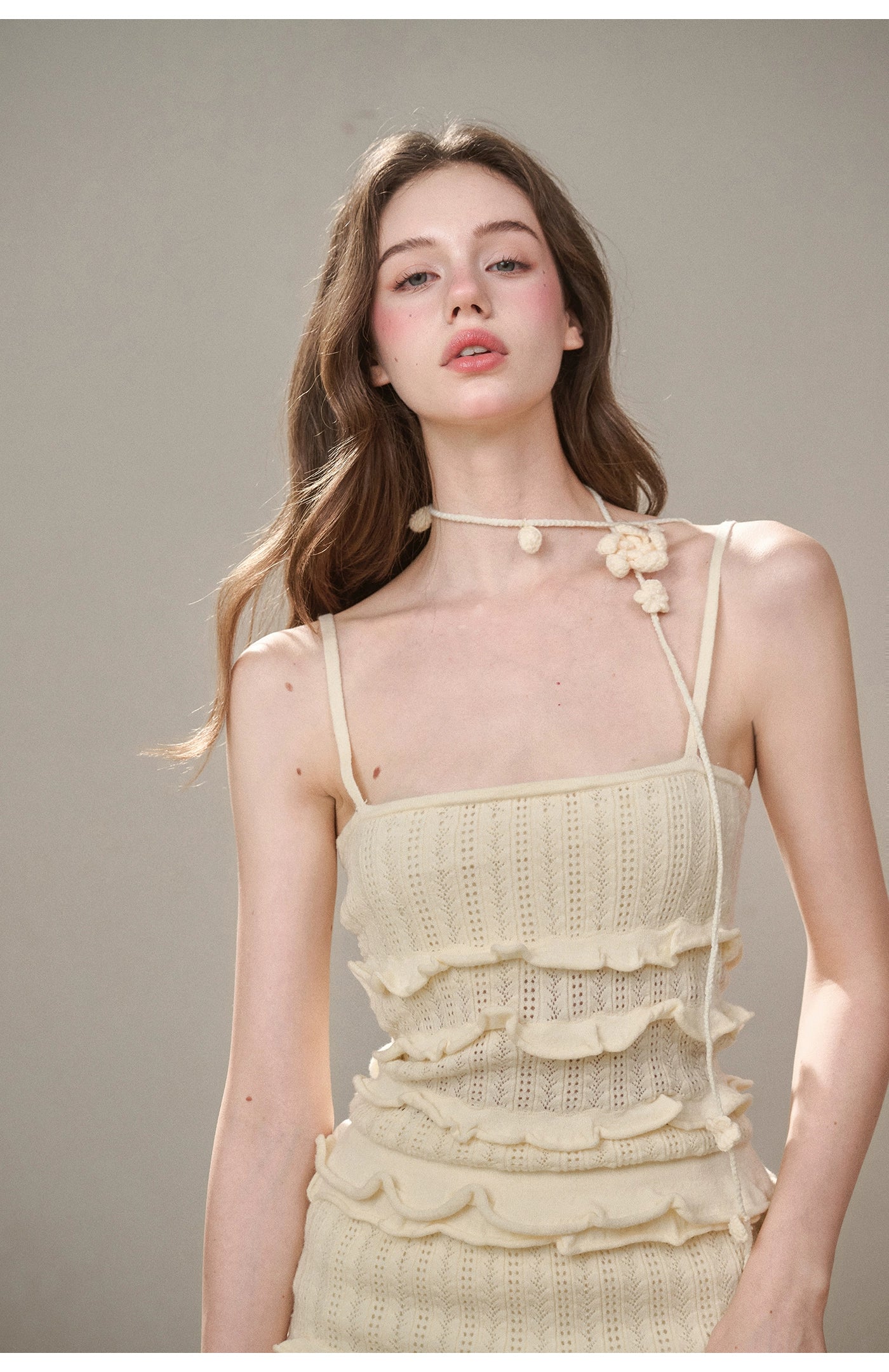 Hollow Out Cream Knit 3-Piece Set