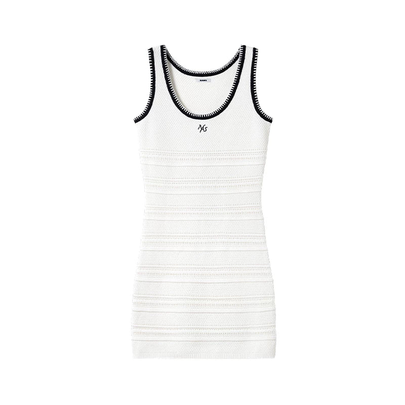 Contrast U-Neck Cutout Ribbed Mini Dress