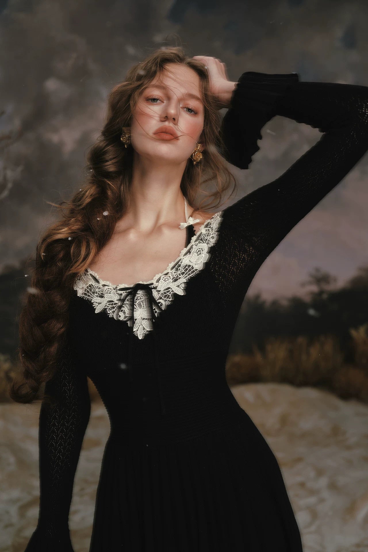 Floral Symphony Faux-Layer Knit Dress