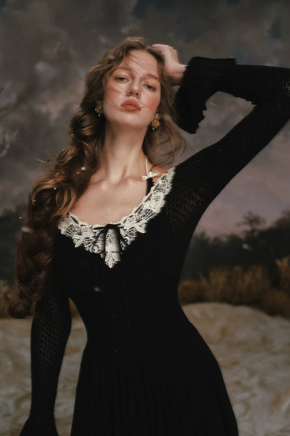 Floral Symphony Faux-Layer Knit Dress