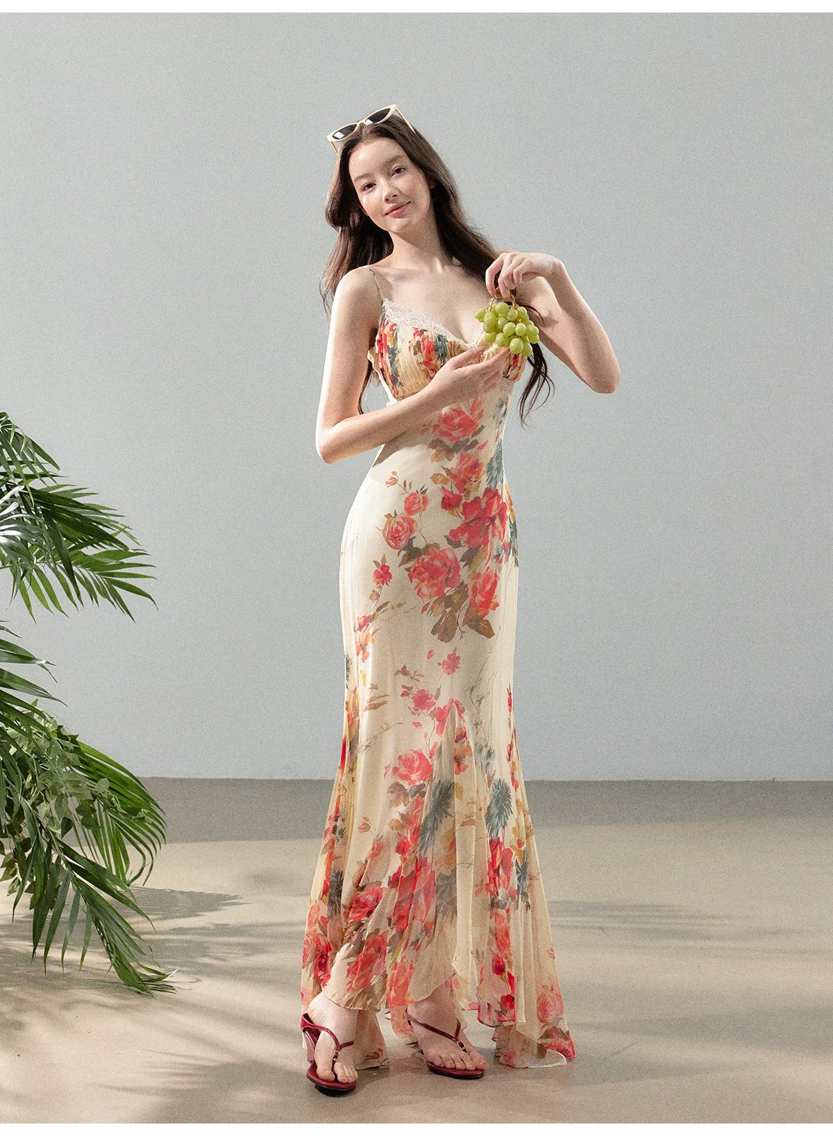Dreamlike Summer Floral Chiffon Mermaid Slip Maxi Dress