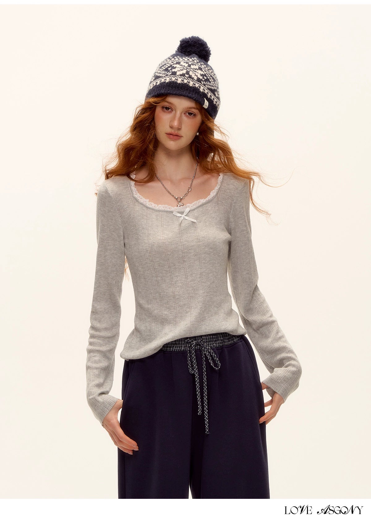 Bow Cutout Knit U-Neck T-Shirt
