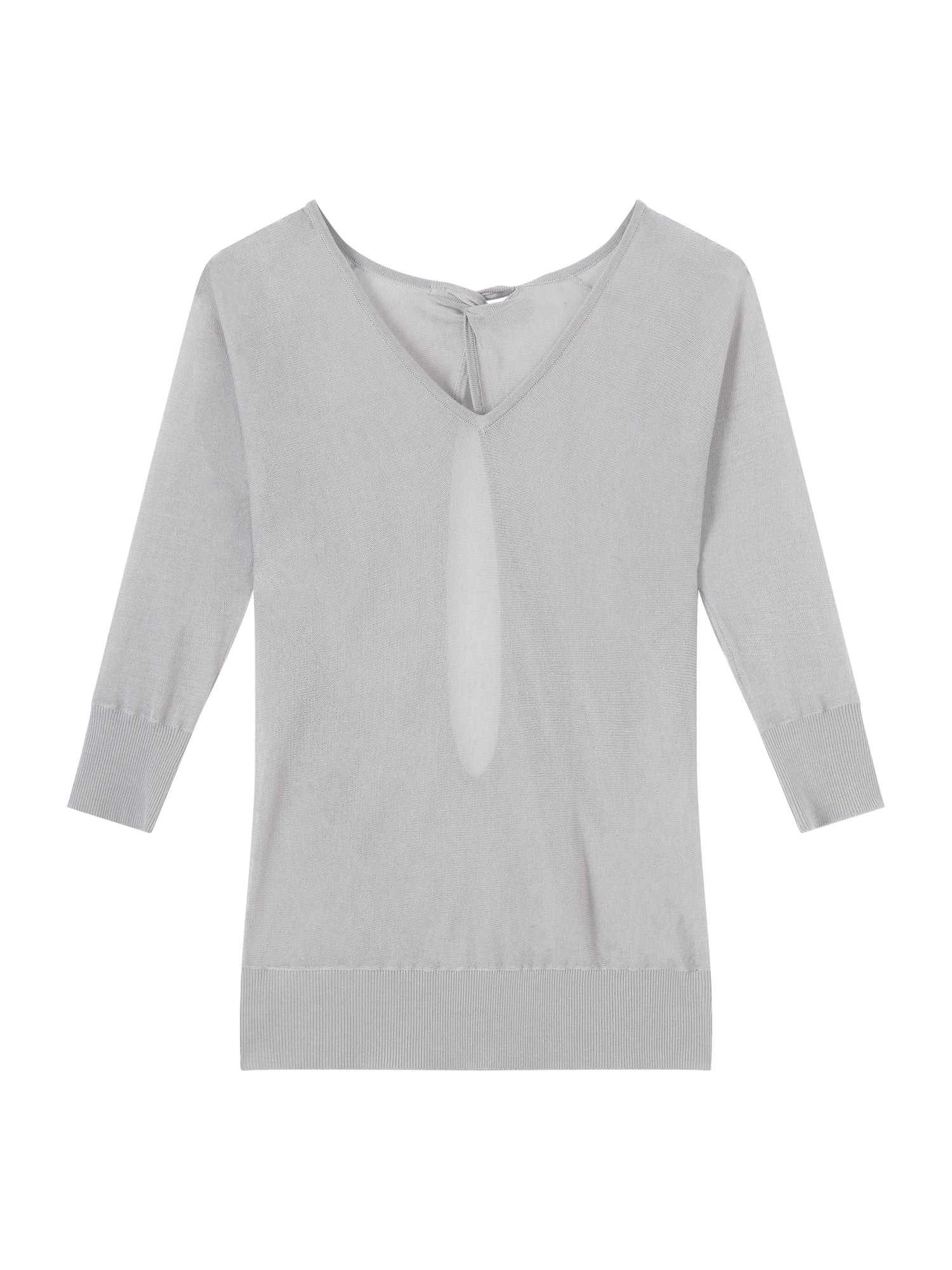 Gray Slightly Sheer V-Neck Long Sleeve Base Layer