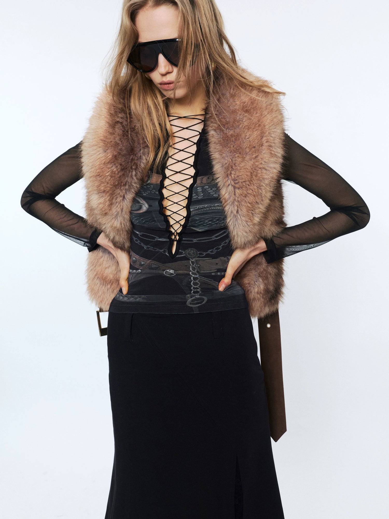 Faux Buckle Detail Suede Punk Vest