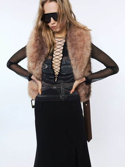 Faux Buckle Detail Suede Punk Vest