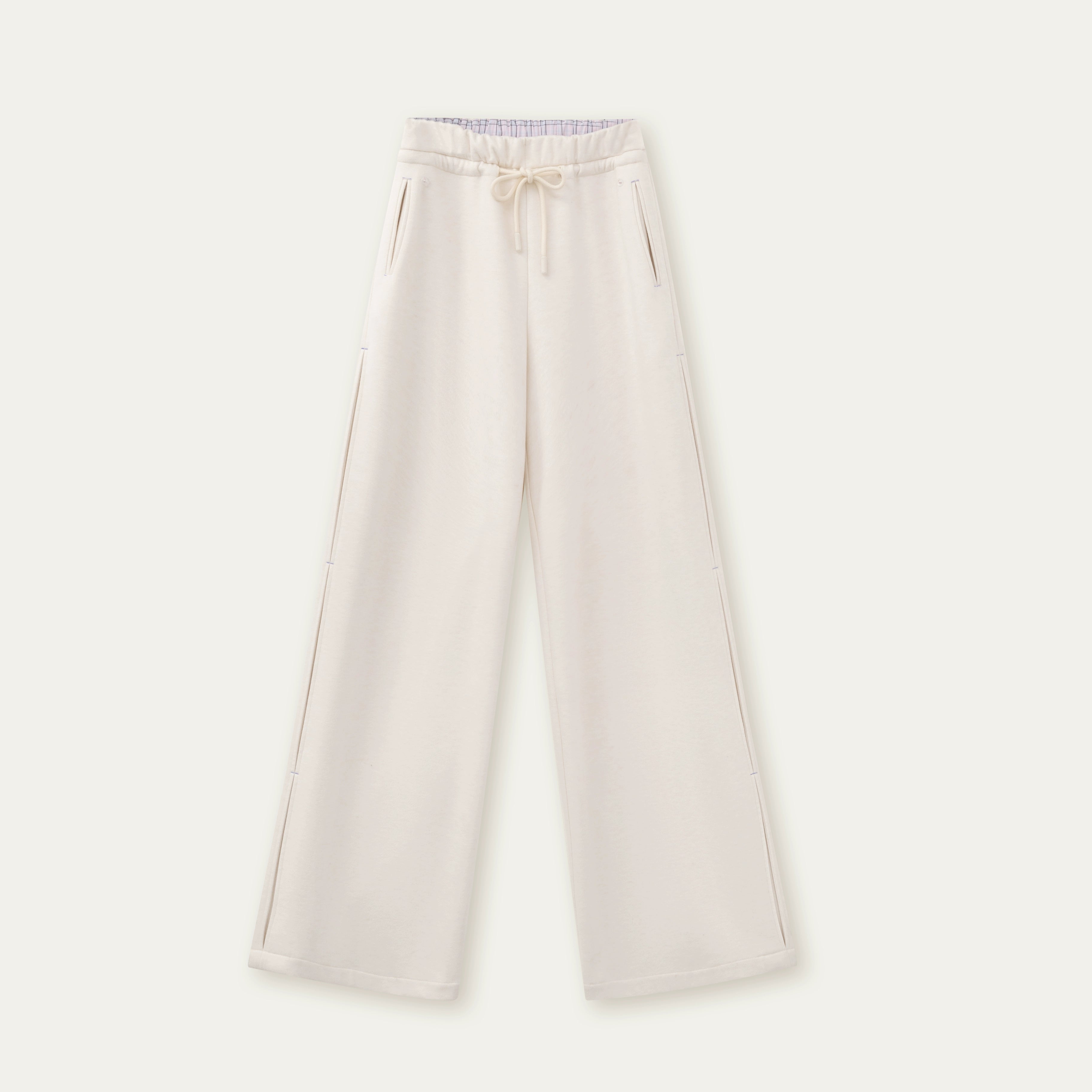Plaid-Waist Straight Wool Trousers