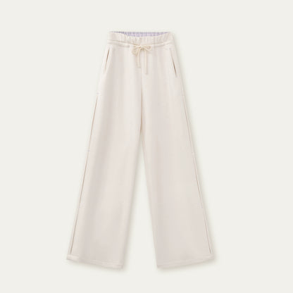 Plaid-Waist Straight Wool Trousers