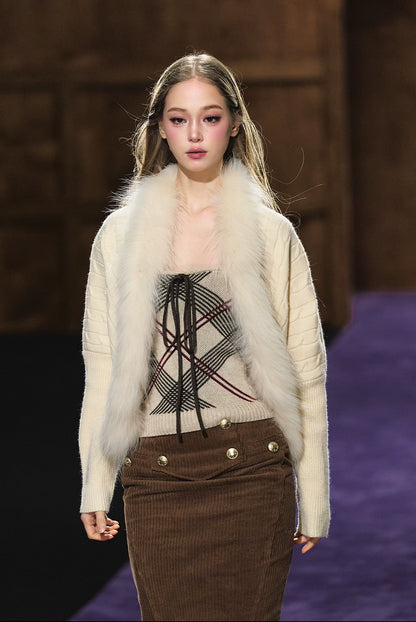 Long-Haired Collar Knit Cardigan