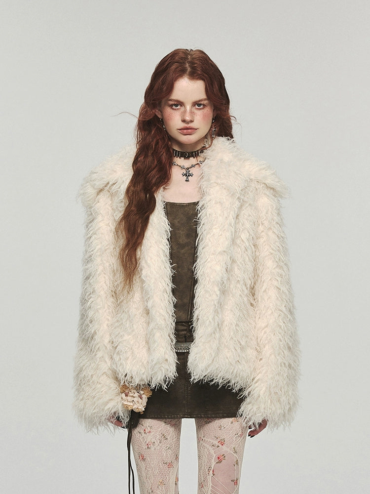 Furry Long Collar Faux Fur Coat - CHINASQUAD