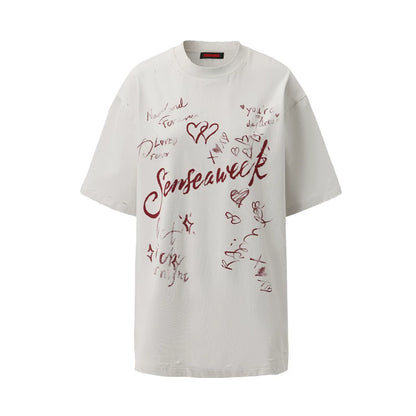 Letter Print Distressed Oversized T-Shirt