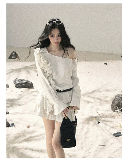 French Ruffle Off-Shoulder Mini Dress