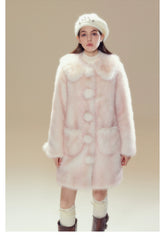 Pink Ombre Doll Collar Long Shearling Coat - CHINASQUAD