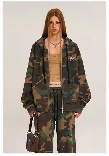 Cross Emblem Oversized Zip-up Hoodie