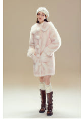 Pink Ombre Doll Collar Long Shearling Coat - CHINASQUAD