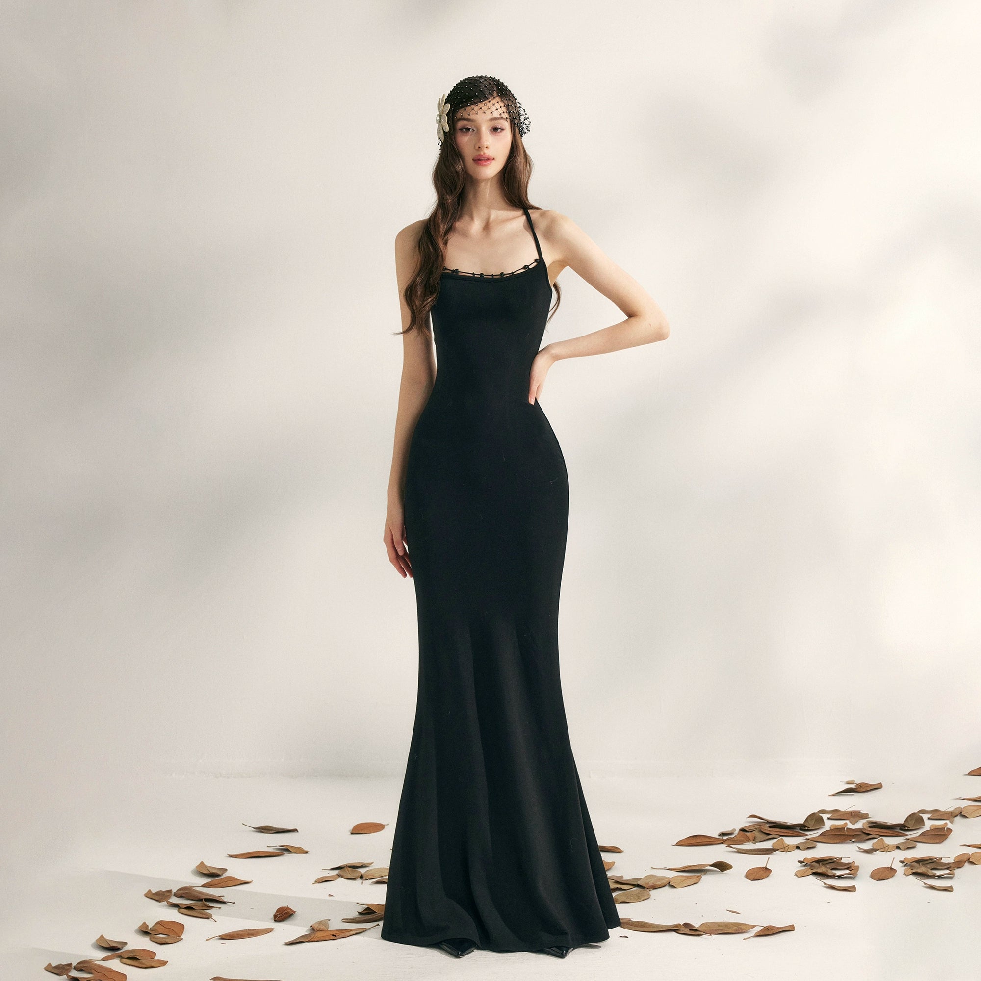 Jasmine Beaded Halter Knit Mermaid Dress