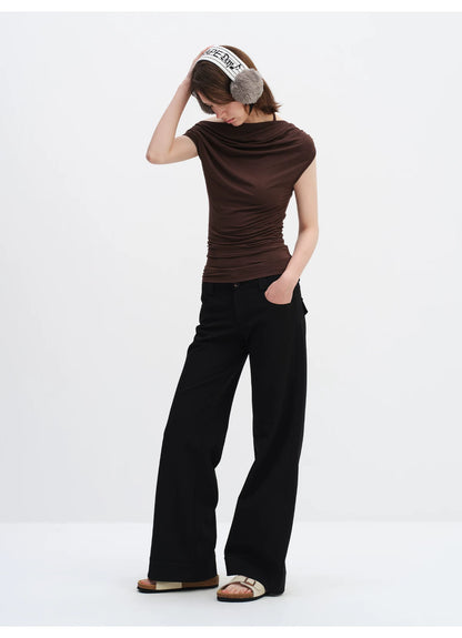 Layered Modal Off-Shoulder Draped T-Shirt