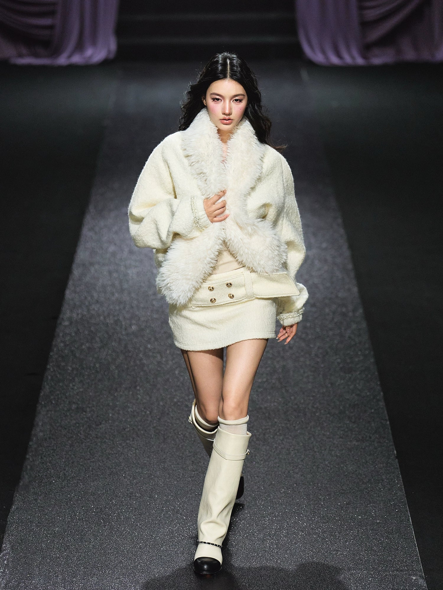 Faux Fur Trim Quilted Cotton Jacket