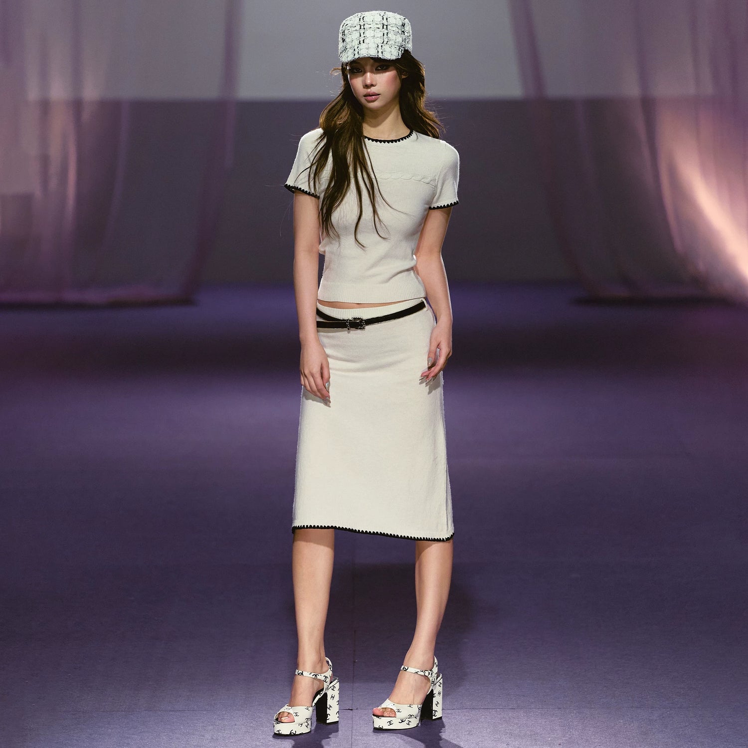 Soft Wool Blend Fitted Tee &amp; A-Line Skirt Set