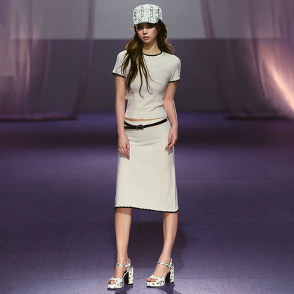Soft Wool Blend Fitted Tee &amp; A-Line Skirt Set