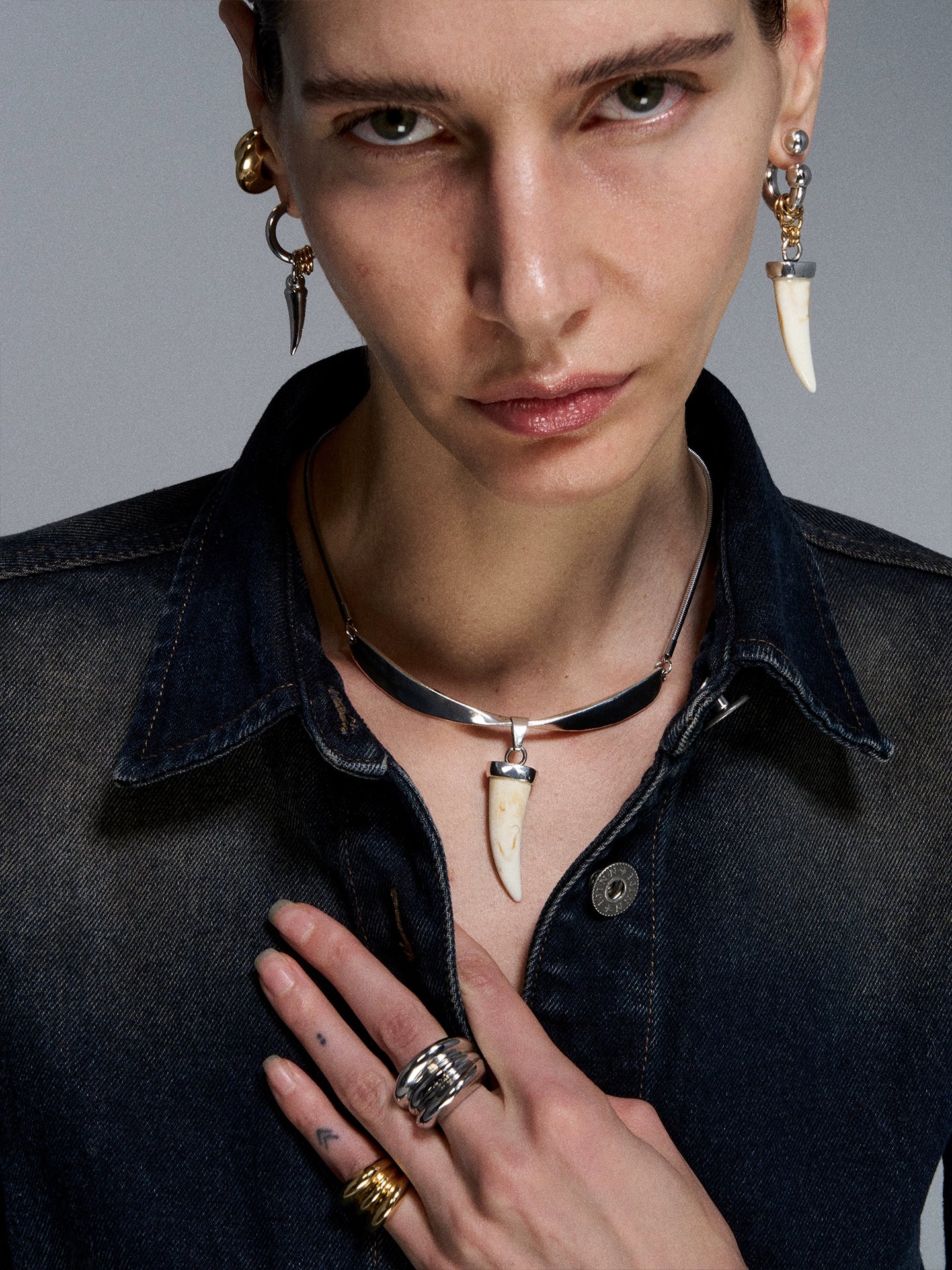 Silver Fang &amp; Horn Reshaped Romance Vintage Necklace