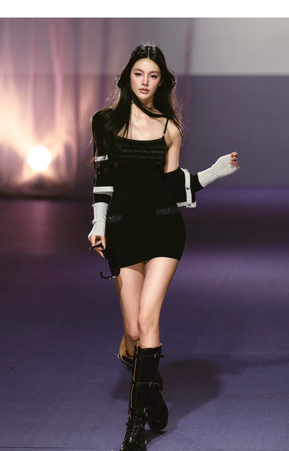 Luminous Sheer Knit Strappy Bodycon Dress