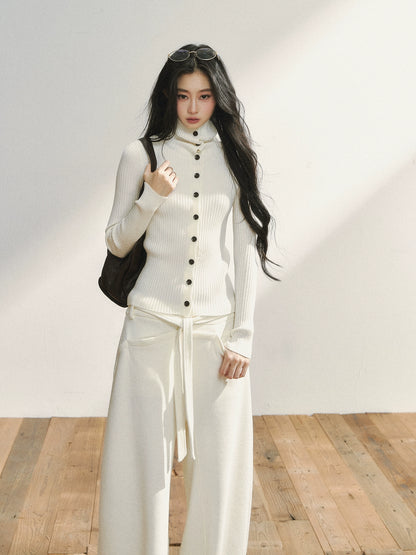 Vintage-Inspired White Buttoned Knit Cardigan