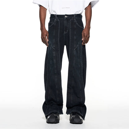 3D Cut Washed Denim Relaxed Jeans
