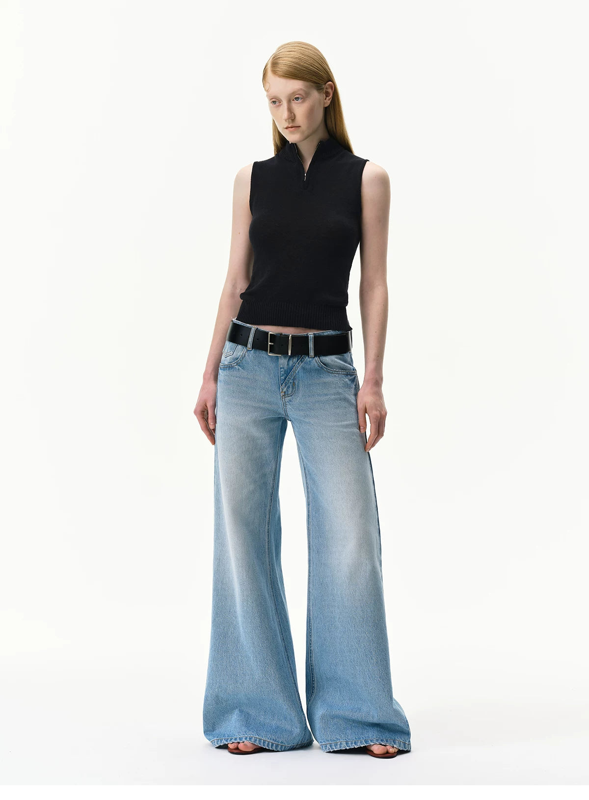 Linen-Blend Mock Neck Knit Tank