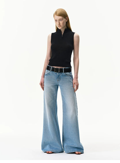 Linen-Blend Mock Neck Knit Tank