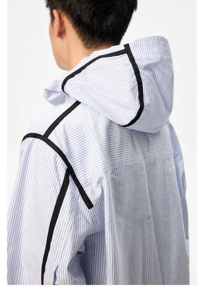 Hooded Striped Shirt Jacket - CHINASQUAD