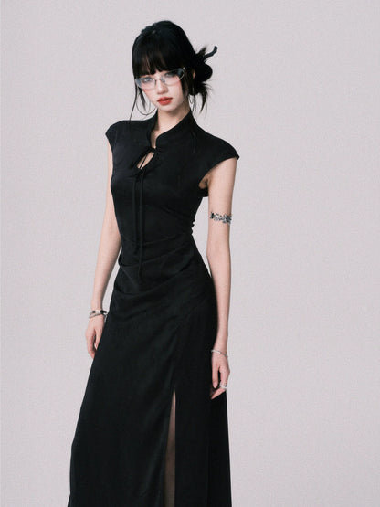 Chinese-Style Slim-Fit Cheongsam Maxi Dress