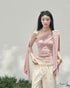 AOMALM Coral Pink One-Shoulder Ribbon Blouse – Pink