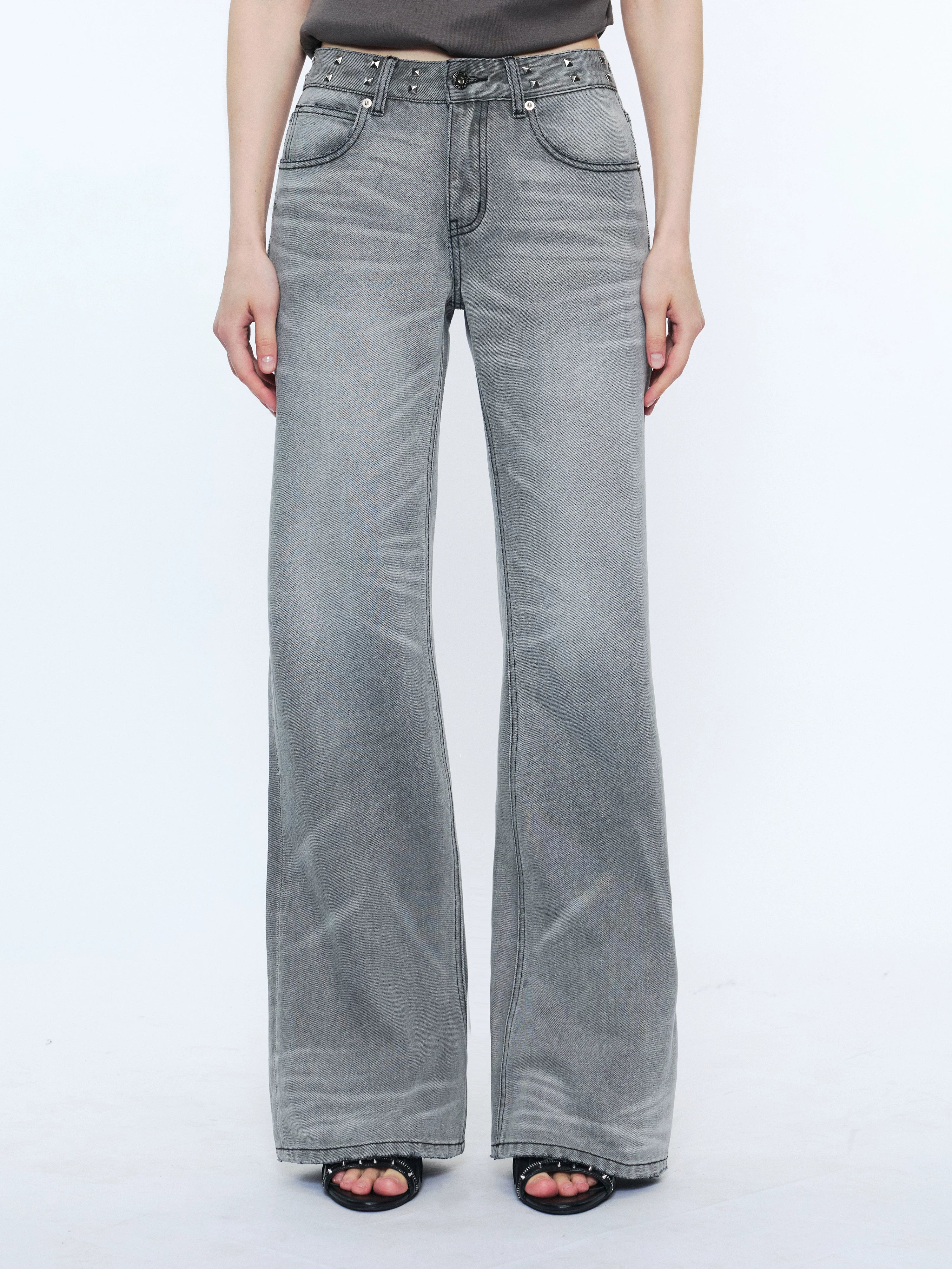 Straight-Leg Washed Denim Jeans