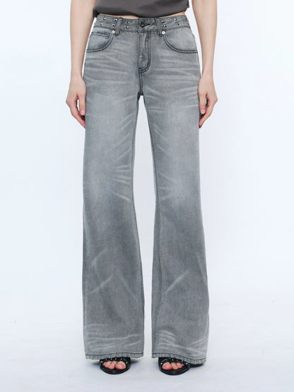 Straight-Leg Washed Denim Jeans